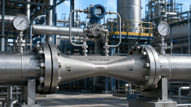 Venturi flow meter installed on an industrial pipeline for differential pressure flow measurement Venturi flow meter installed on an industrial pipeline for differential pressure flow measurement