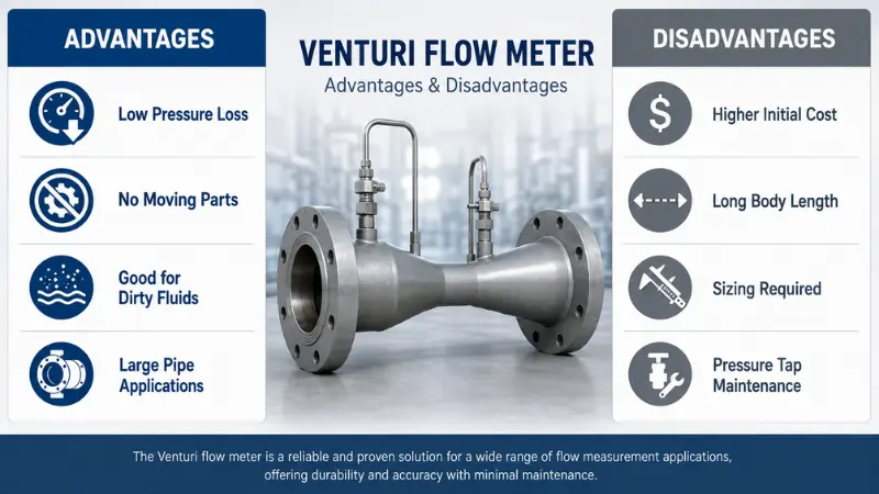 Venturi flow meter advantages and disadvantages comparison for industrial flow measurement Venturi flow meter advantages and disadvantages comparison for industrial flow measurement